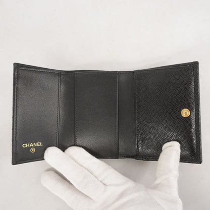 Chanel Wallet Boy Chanel Caviar Skin Black Gold Hardware Women
