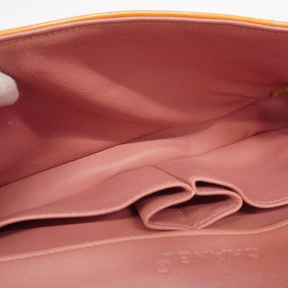 Chanel Shoulder Bag Choco Bar Patent Leather Orange Silver Hardware Women