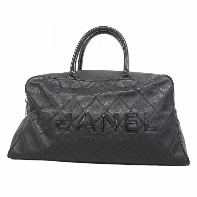 Chanel Handbag Matelasse Caviar Skin Black Silver Hardware Women