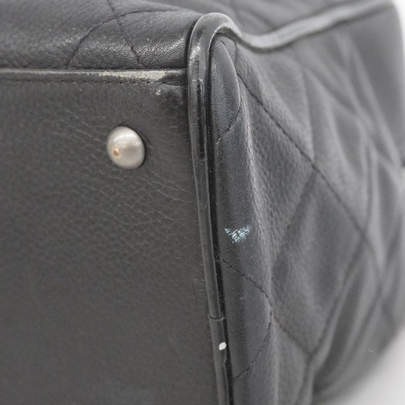 Chanel Handbag Matelasse Caviar Skin Black Silver Hardware Women