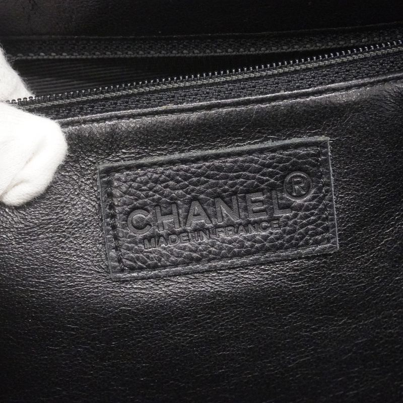 Chanel Handbag Matelasse Caviar Skin Black Silver Hardware Women