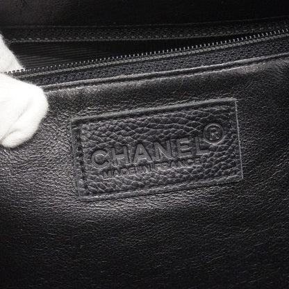 Chanel Handbag Matelasse Caviar Skin Black Silver Hardware Women