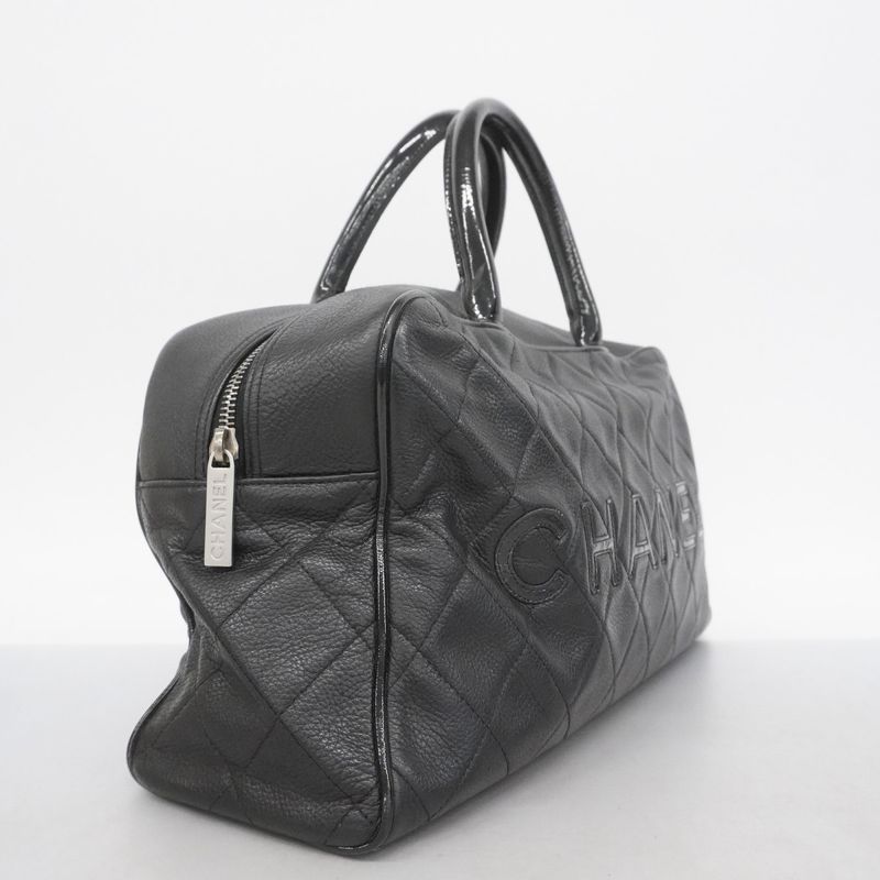 Chanel Handbag Matelasse Caviar Skin Black Silver Hardware Women