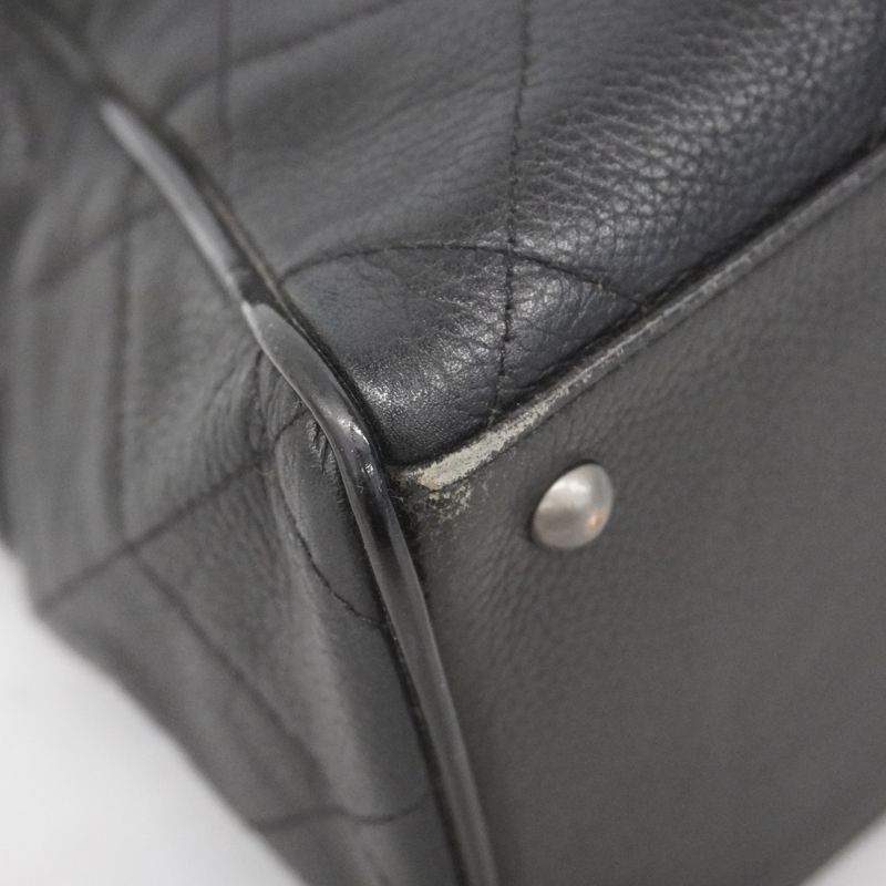 Chanel Handbag Matelasse Caviar Skin Black Silver Hardware Women