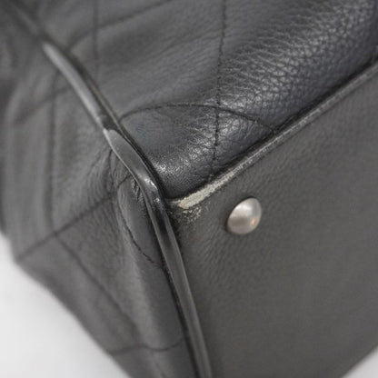 Chanel Handbag Matelasse Caviar Skin Black Silver Hardware Women