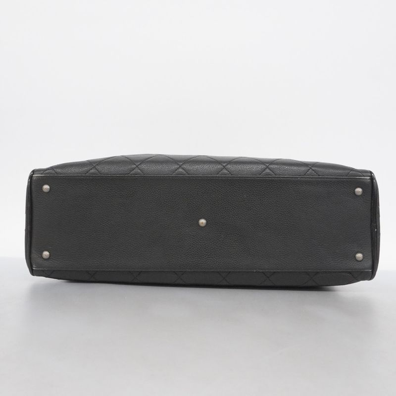 Chanel Handbag Matelasse Caviar Skin Black Silver Hardware Women