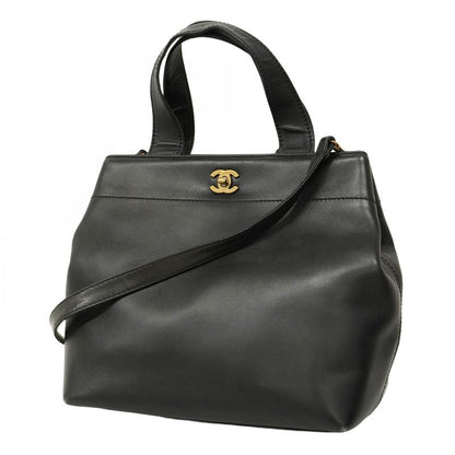Chanel Handbag Leather Black Gold Hardware 2way Bag Ladies
