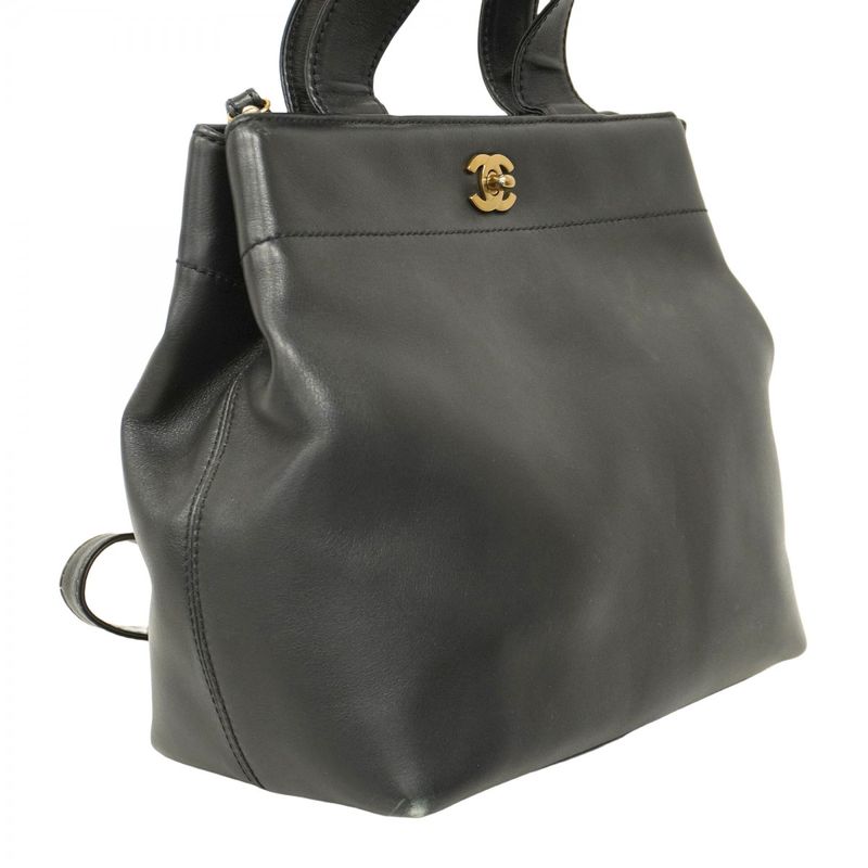 Chanel Handbag Leather Black Gold Hardware 2way Bag Ladies