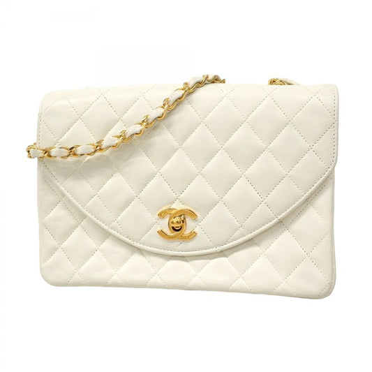 Chanel Shoulder Bag Matelasse Lambskin White Gold Hardware Women