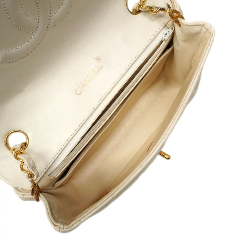 Chanel Shoulder Bag Matelasse Lambskin White Gold Hardware Women