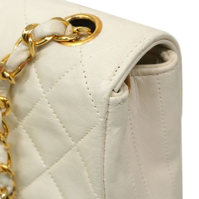 Chanel Shoulder Bag Matelasse Lambskin White Gold Hardware Women