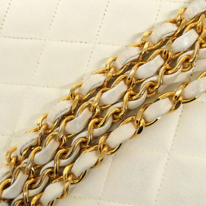 Chanel Shoulder Bag Matelasse Lambskin White Gold Hardware Women