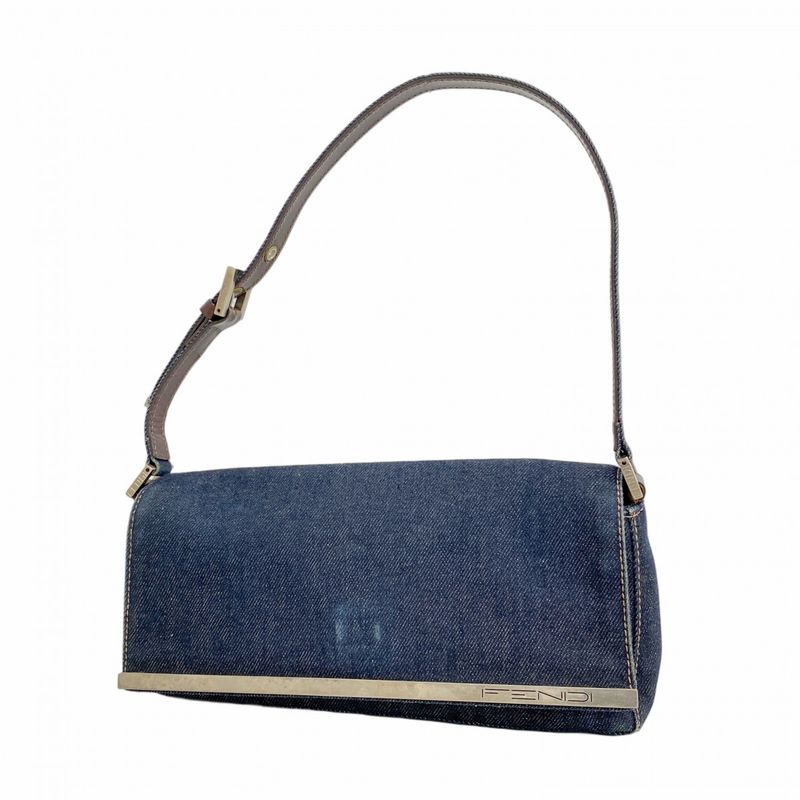 Fendi Shoulder Bag Denim Navy Silver Hardware Women