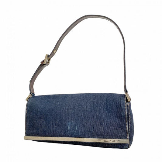 Fendi Shoulder Bag Denim Navy Silver Hardware Women