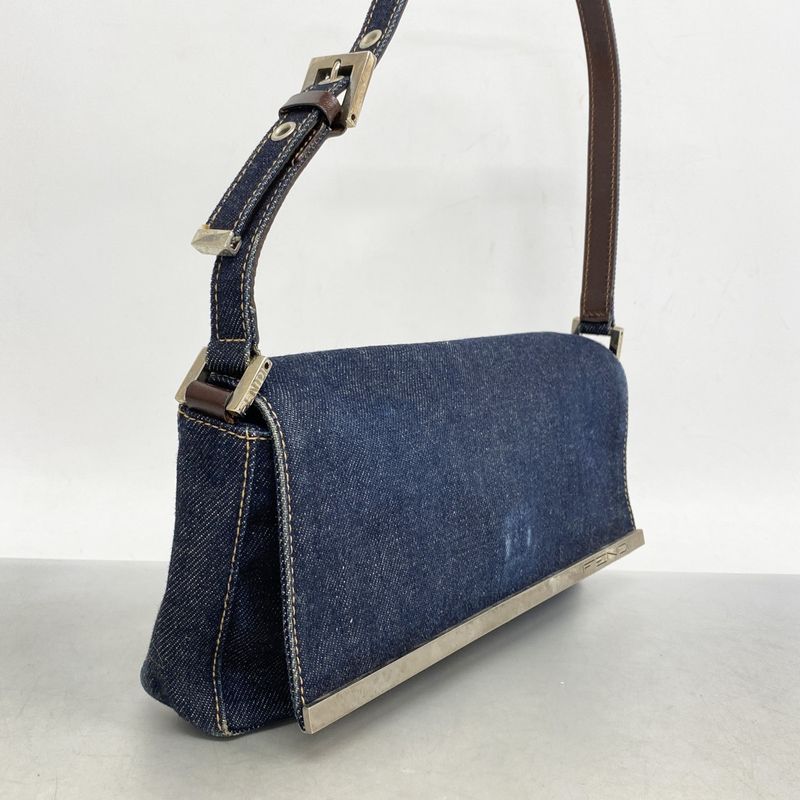 Fendi Shoulder Bag Denim Navy Silver Hardware Women
