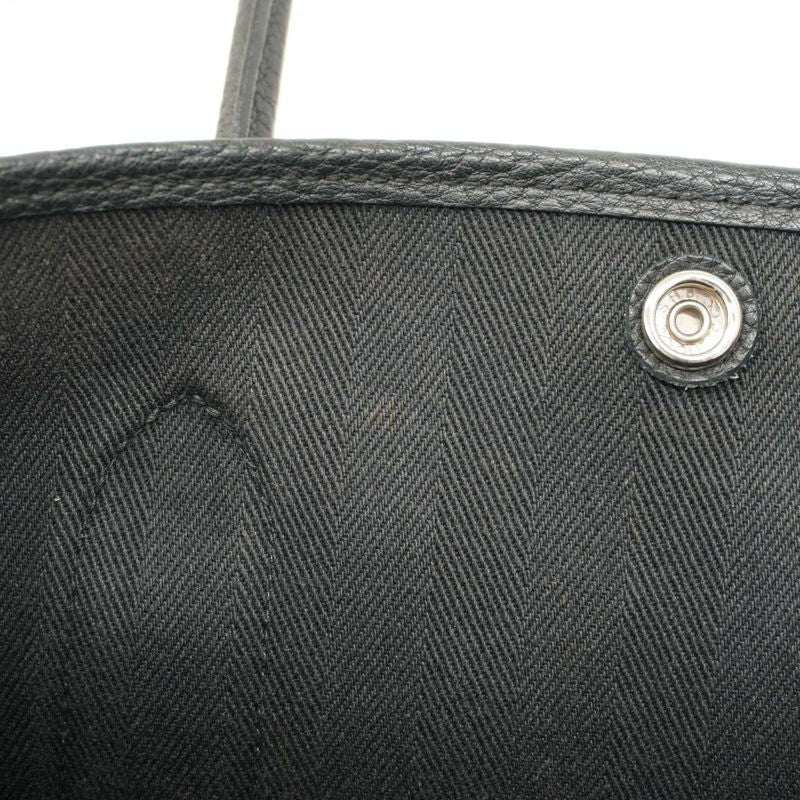 Hermes Tote Bag Garden Party PM Twirl Chevron Black Silver Hardware X Engraved
