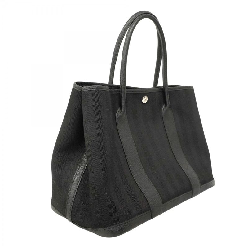 Hermes Tote Bag Garden Party PM Twirl Chevron Black Silver Hardware X Engraved