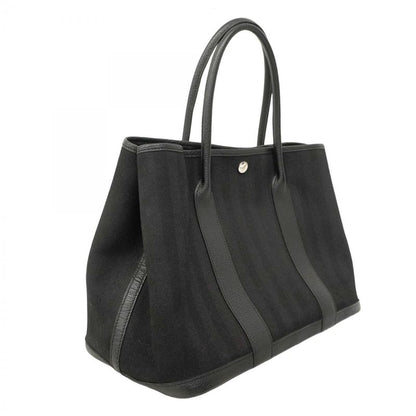 Hermes Tote Bag Garden Party PM Twirl Chevron Black Silver Hardware X Engraved