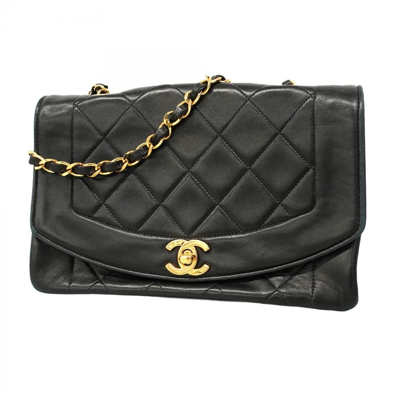 Chanel Shoulder Bag Diana Lambskin Black Gold Hardware Women