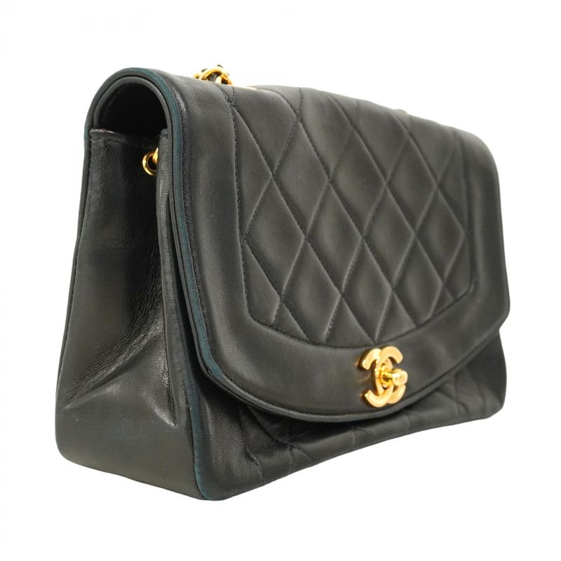 Chanel Shoulder Bag Diana Lambskin Black Gold Hardware Women