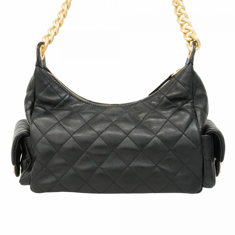 Chanel Shoulder Bag Hobo Lambskin Black Gold Hardware Women