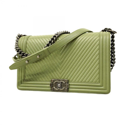 Chanel Shoulder Bag Boy Chanel/v-stitched Lambskin Green Silver Hardware Women