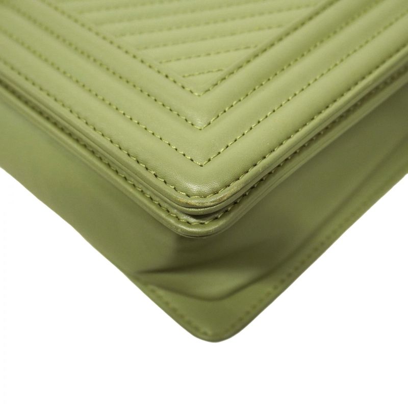 Chanel Shoulder Bag Boy Chanel/v-stitched Lambskin Green Silver Hardware Women