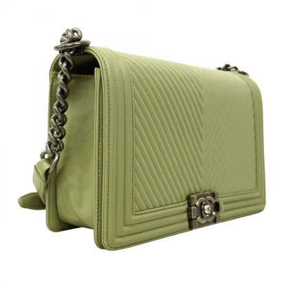 Chanel Shoulder Bag Boy Chanel/v-stitched Lambskin Green Silver Hardware Women