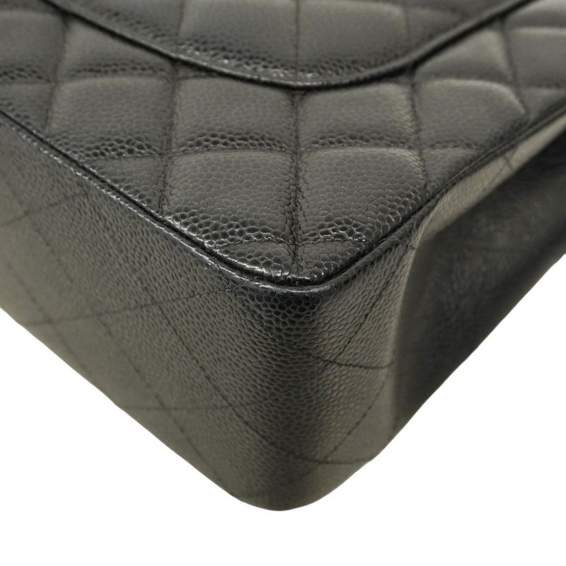 Chanel Shoulder Bag Deca Matelasse Caviar Skin Black Gold Hardware Women