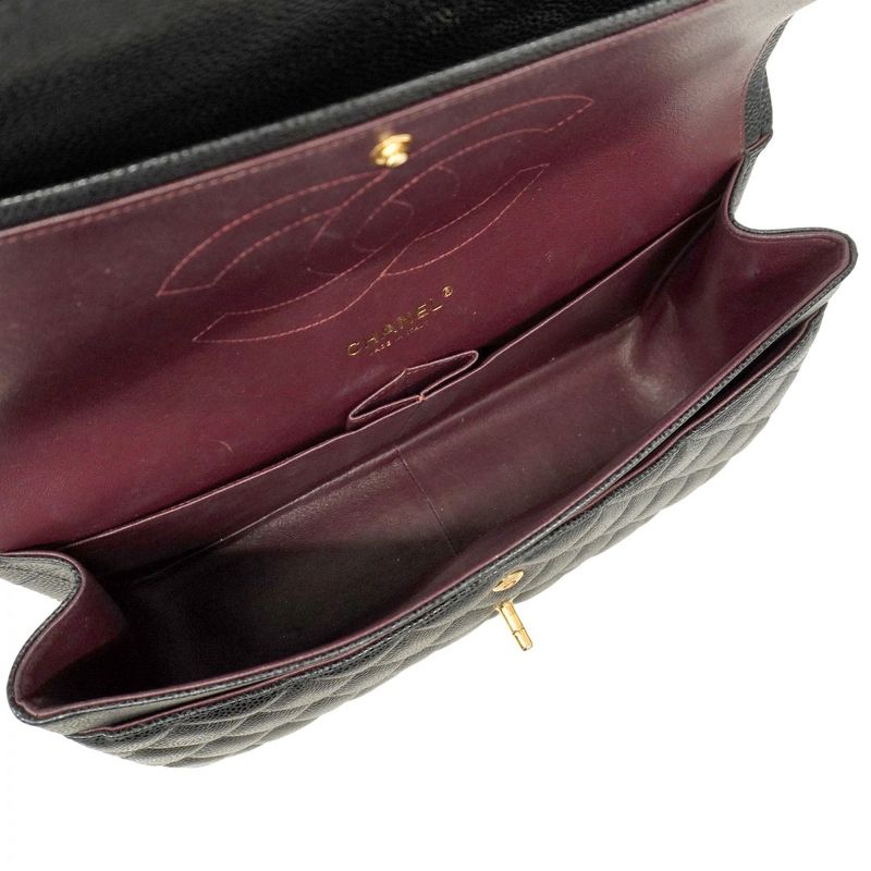 Chanel Shoulder Bag Deca Matelasse Caviar Skin Black Gold Hardware Women