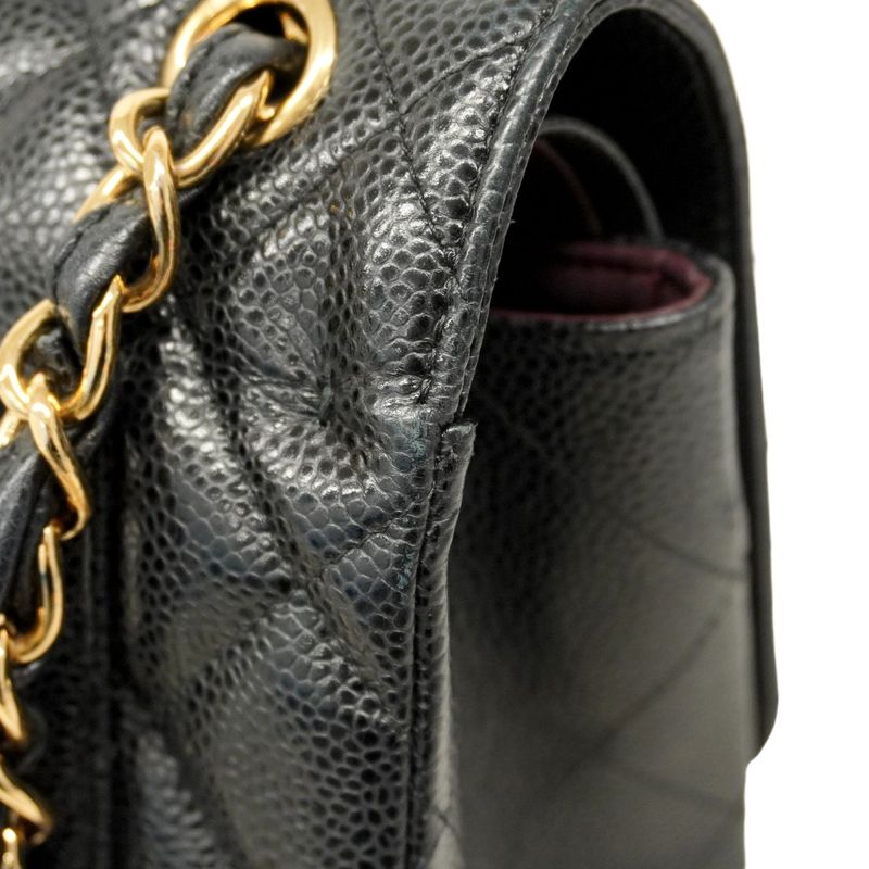 Chanel Shoulder Bag Deca Matelasse Caviar Skin Black Gold Hardware Women