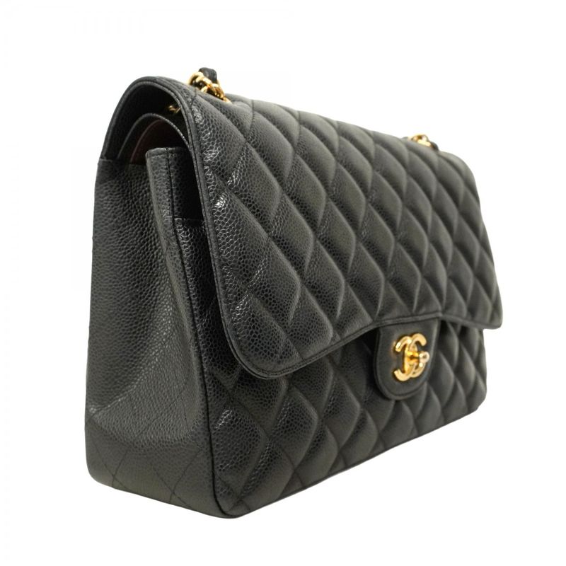 Chanel Shoulder Bag Deca Matelasse Caviar Skin Black Gold Hardware Women