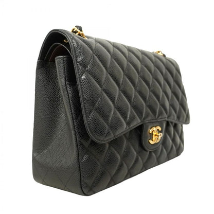 Chanel Shoulder Bag Deca Matelasse Caviar Skin Black Gold Hardware Women