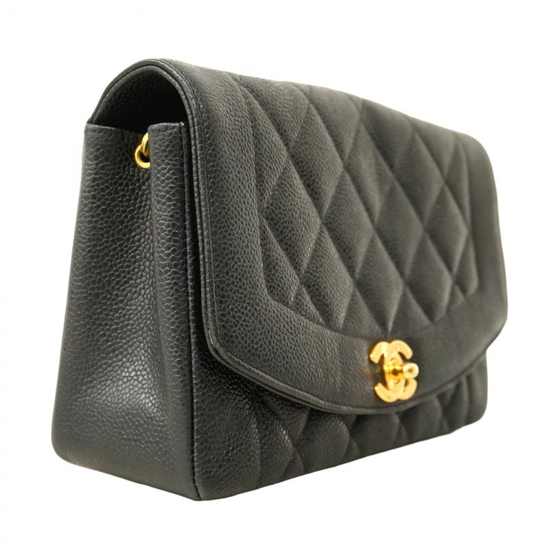 Chanel Shoulder Bag Matelasse Diana Caviar Skin Black Gold Hardware Women
