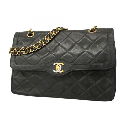 Chanel Shoulder Bag Matelasse / Paris Limited Edition Lambskin Black Gold/silver
