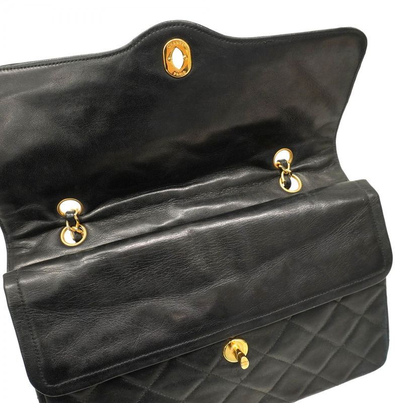 Chanel Shoulder Bag Matelasse / Paris Limited Edition Lambskin Black Gold/silver