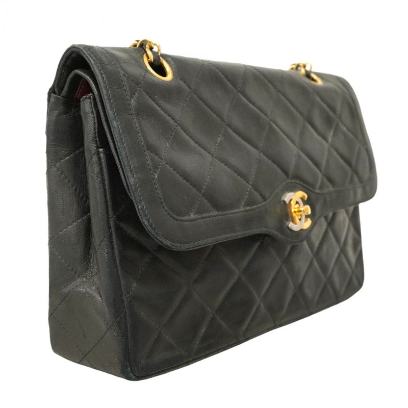 Chanel Shoulder Bag Matelasse / Paris Limited Edition Lambskin Black Gold/silver