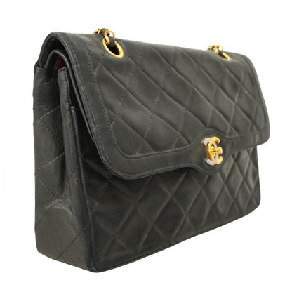 Chanel Shoulder Bag Matelasse / Paris Limited Edition Lambskin Black Gold/silver