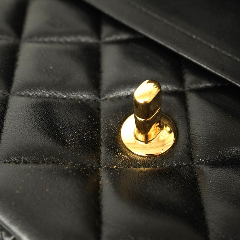 Chanel Shoulder Bag Deka Matelasse Lambskin Black Gold Hardware Women
