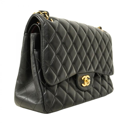 Chanel Shoulder Bag Deka Matelasse Lambskin Black Gold Hardware Women