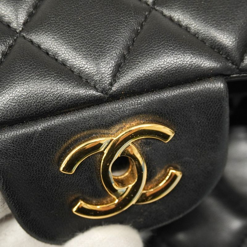 Chanel Shoulder Bag Deka Matelasse Lambskin Black Gold Hardware Women
