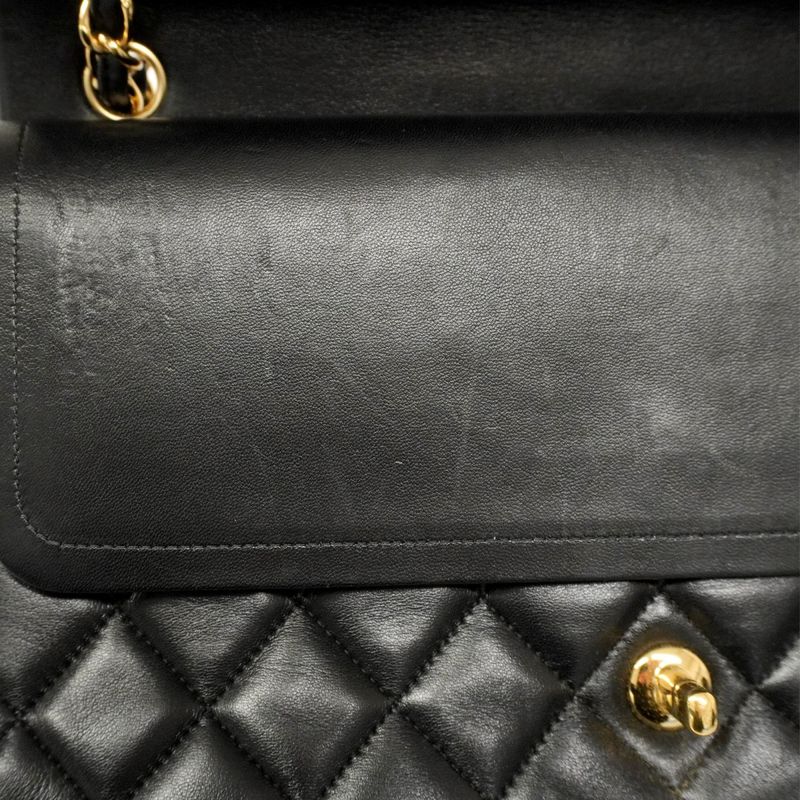 Chanel Shoulder Bag Deka Matelasse Lambskin Black Gold Hardware Women