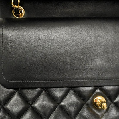 Chanel Shoulder Bag Deka Matelasse Lambskin Black Gold Hardware Women