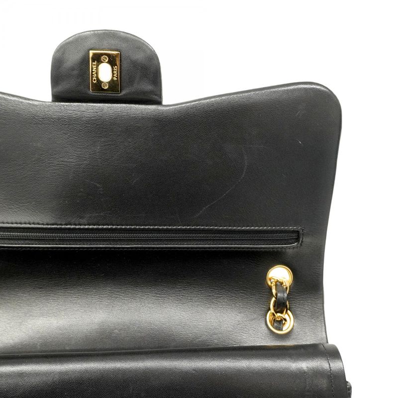 Chanel Shoulder Bag Deka Matelasse Lambskin Black Gold Hardware Women