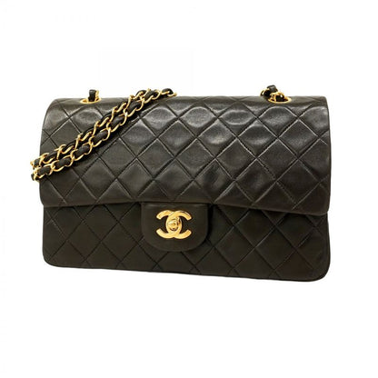 Chanel Shoulder Bag Matelasse Lambskin Black Gold Hardware Women