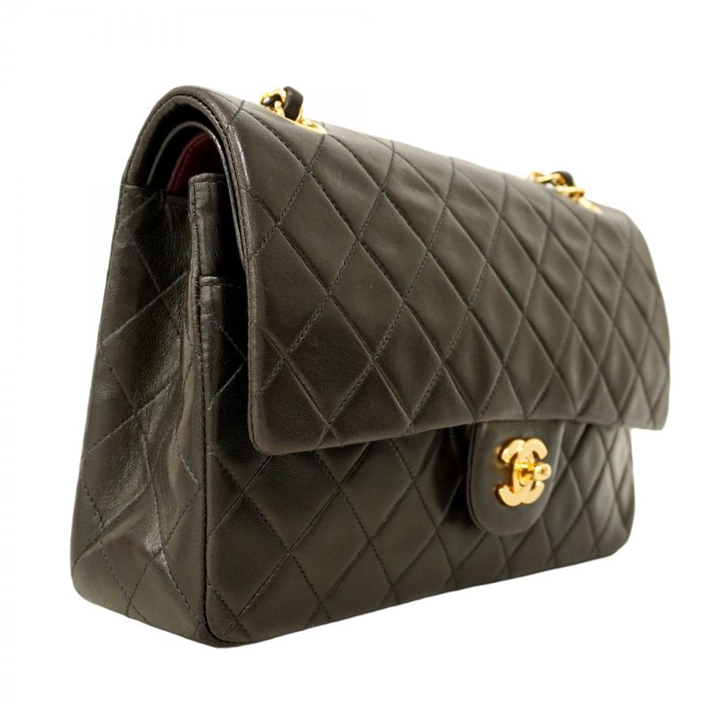 Chanel Shoulder Bag Matelasse Lambskin Black Gold Hardware Women