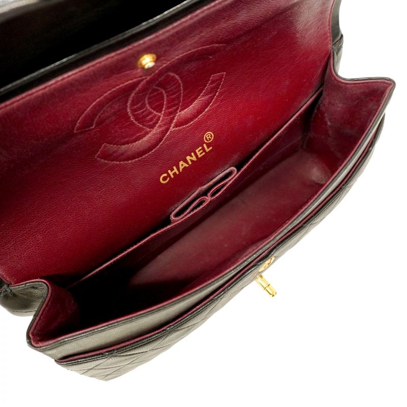 Chanel Shoulder Bag Matelasse Lambskin Black Gold Hardware Women