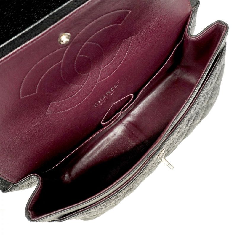 Chanel Shoulder Bag Deca Matelasse Caviar Skin Black Silver Hardware Women