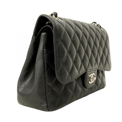 Chanel Shoulder Bag Deca Matelasse Caviar Skin Black Silver Hardware Women