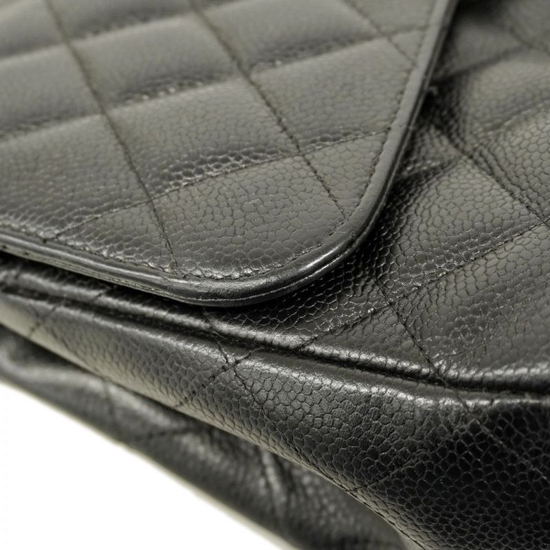 Chanel Shoulder Bag Deca Matelasse Caviar Skin Black Silver Hardware Women